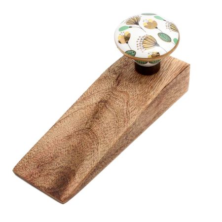 Crown Imperial Flower Golden Pattern Ceramic Wooden Door Stopper